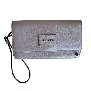 state greenwood bristol genuine leather wristlet wallet silver metallic